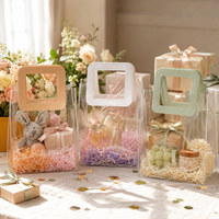 Sac cadeau transparent en PVC avec poignée carrée en cuir PU, réutilisable, imperméable, sac de transport transparent pour mariage, anniversaire, fête