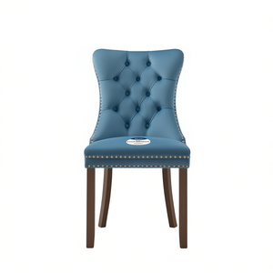 Chaise de salle à manger rembourrée en velours moderne de la collection Nikki, pieds en bois massif, garniture à clous - Product Image 1