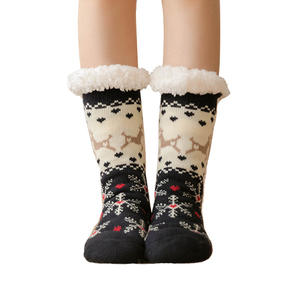 Vente en gros de chaussettes thermiques <span class=keywords><strong>d</strong></span>'intérieur <span class=keywords><strong>d</strong></span>'hiver pour femmes pantoufles de Noël épaisses et antidérapantes chaussettes Sherpa - Product Image 5