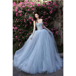 <b>Blue</b> Evening Gown Sweetheart Neckline Empire Waist <b>Glitter</b> Tulle Dress For Coming Of Age Ceremony - Product Image 2