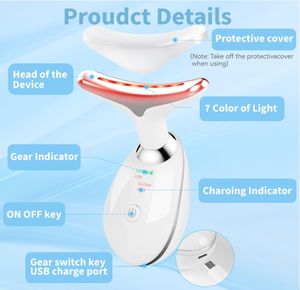 Machine de levage du visage soins de la peau à domicile 7 CoIor visage cou sculptant baguette rides resserrement ScuIpting Vibration visage cou masseur - Product Image 5