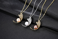 Collier en argent sterling S925 avec pendentif feuille et perle d'eau douce de 9-9,5 mm, vente en gros pour l'exportation, cadeau