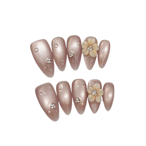 Nuevo Producto Lanzado, Polvo Congelado de Litchi, Cuentas de Vidrio con Textura de Flor 3D, Ojo de Gato, <span class=keywords><strong>Uñas</strong></span> Postizas Hechas a Mano - Product Image 1