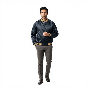 Custom Black Satin College Varsity <b>Jacket</b> Stand Collar Front High Street Style Letterman Wholesale Plus-Size <b>Baseball</b> Varsity - Product Image 1
