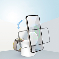 Chargeur sans fil PD 15W avec station de charge magnétique 2-en-1 pour montre et téléphone, port Type-C