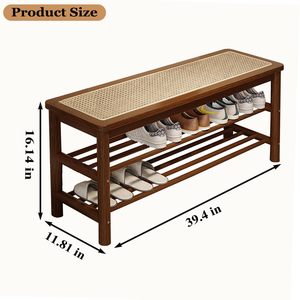 SENYU Bamboo Shoe Rack Bench with Rattan Seat, 3-Tier Shoe Storage Bench, Entryway Bench for Hallway - Product Image 2