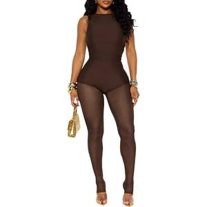 Combinaison moulante sans manches pour femme 2026, en maille, une pièce, sans couture, froncée, tenue de soirée et club - Product Image 1