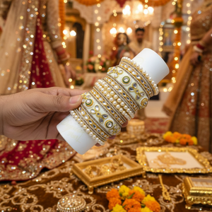 <b>Gold</b> Plated Luxury Kundan Stone and Pearl Acrylic <b>Bangle</b> <b>Set</b> Elegant Bracelets for Women Wedding Party Wear Hinduism - Product Image 3