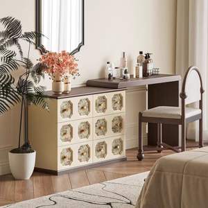 Modern Chinese Style <b>Dressing</b> <b>Table</b> <b>Solid</b> <b>Wood</b> Extendable Makeup Vanity Bedroom Storage With Mirror - Product Image 1