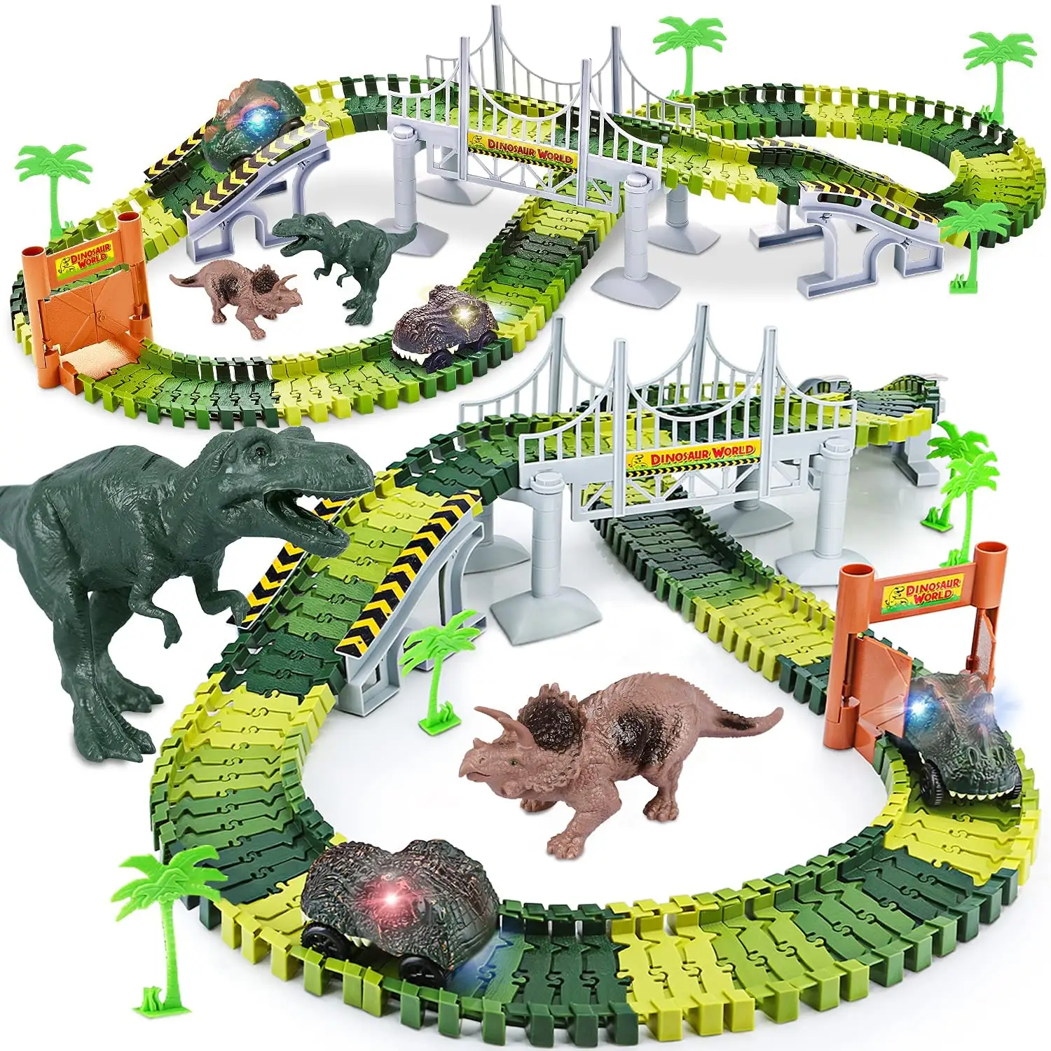 Brinquedos de dinossauro, popular, flexível, 173 pcs, ranhura de corrida, carro, pista, dinossauro elétrico