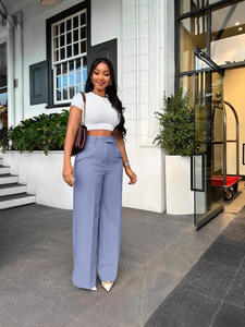 Pantalones de Vestir Rectos de Pierna Ancha Stigende con Bolsillo para Mujer, Pantalones Casuales de Negocios de Color Liso, Pantalones Holgados de Cintura Media para Oficina - Product Image 3