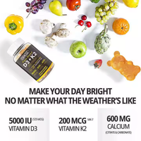 Compléments Gommeux Végétaliens Vitamine D3 + K2 – Vitamine D avec MK7 K pour le Calcium, des Os Plus Forts et une Santé Immunitaire Améliorée – Gommes Vitaminées
