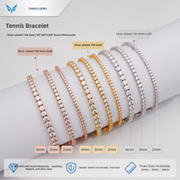Bracelet Tennis Tianyu 3mm DEF Moissanite Plaqué Or 18K Argent Sterling 925 Chaîne Tennis 6 à 9 Pouces Prêt à Expédier Vente en Gros
