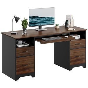 Escritorio Ejecutivo SENYU de 59'' con Cajones para Archivos y Almacenamiento, Escritorio para Computadora con Bandeja para Teclado y 2 Compartimentos Abiertos - Product Image 1