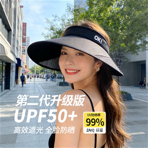 หมวกกันแดดสำหรับผู้หญิง ปีกกว้าง UPF50 พลัส ระบายอากาศได้ดี หมวกกลางแจ้งสำหรับผู้ใหญ่ สีทึบ ลายตัวอักษรภาษาอังกฤษ - Product Image 1