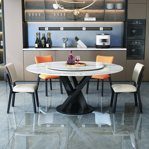 Juego de sillas de mesa de comedor de mármol de gama alta minimalista moderno Mesa Redonda grande integrada <span class=keywords><strong>Lazy</strong></span> <span class=keywords><strong>Susan</strong></span> para el hogar Hotel Villa muebles - Product Image 6