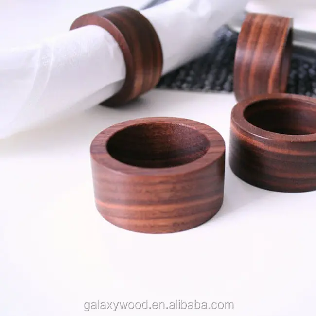Custom wholesale smooth round walnut wood napkin ring
