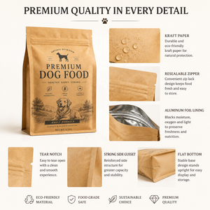 Emballage pour aliments pour chiens en papier kraft, acceptable pour les fabricants d'équipement d'origine (OEM), sac à fond plat, doublure en aluminium, résistant à l'humidité, fermeture éclair refermable - Product Image 2