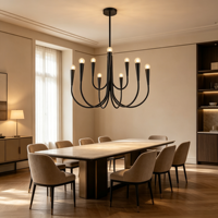 Lustre moderne noir à branches courbées, 9 lumières, ampoules apparentes, lampe suspendue pour salle à manger, salon, villa, hôtel, décoration