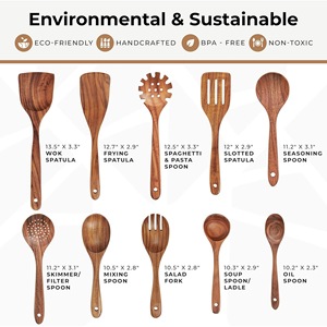 Ensemble de spatules en bois d'acacia, 7 pièces, ustensiles de cuisine résistants à la chaleur avec support pour cuisiner, remuer, servir - Product Image 5