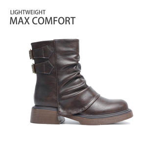 Bottes à semelle épaisse pour femmes, style automne/hiver/été/printemps, bottes courtes rétro britanniques avec fermeture éclair, dessus en PU - Product Image 5