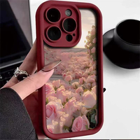 Coque de téléphone portable antichoc en TPU avec motif floral rose et design d'objectif en échelle pour iPhone 12 13 14 15 16 17 18 Pro Max