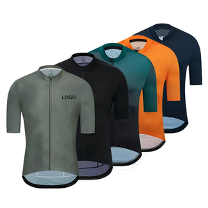 <span class=keywords><strong>Jersey</strong></span> Bersepeda lengan pendek desain logo pribadi, baju bersepeda kustom desain 3 saku belakang Anti slip