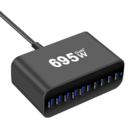 Estación de Carga Rápida GaN USB de 695W 730W 765W 800W, Hub de Carga con Múltiples Puertos USB QC PD para Teléfono y Tableta