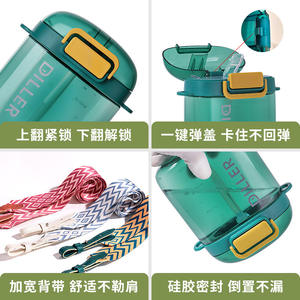 Diller Square – tasse d'eau en plastique de 720 ml avec sangle pour femmes, couleur verte unie, pour la rentrée scolaire - Product Image 3