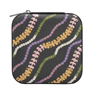 Hawaii Style Black Lei Design Custom Print Portable <b>Small</b> Mini <b>Packaging</b> <b>Box</b> Travel Case Leather Jewelry <b>Box</b> with Logo - Product Image 3
