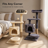 Tour à chat multi-niveaux avec condo en peluche, griffoir en sisal naturel, base en bois d'ingénierie, OEM ODM, carton solide personnalisé
