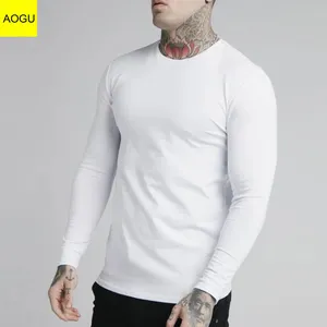 Gym Slim Fit Gecomprimeerd Heren T-Shirt Met Lange Mouwen Met Kraag Effen Op Maat Gemaakt Blanco Casual Bedrukt Gebreid Logo Bedrukt Wit