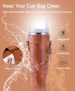 Bolsa Portabotellas de Cuero PU para Vaso Stanley de 40 oz con Asa, Funda Portabotellas con Correa para Vaso Stanley - Product Image 6
