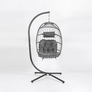 Fauteuil suspendu moderne pliable en rotin pour patio, jardin, chambre, hôtel, parc - Mobilier d'extérieur en métal - Product Image 1