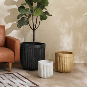 Vaso per Fiori in Argilla di Magnesio Extra-Large con Motivo Verticale Imitazione Cemento, Stile Nordico per Piante Verdi e Ficus Paradiesis - Product Image 2