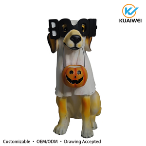 รูปปั้นสุนัขผีฮาโลวีน KW พร้อมแว่นตา BOO ไฟ LED <span class=keywords><strong>ฟักทอง</strong></span>เรซิ่น โลโก้ปรับแต่งได้ ตกแต่งสวนกลางแจ้ง ของประดับตกแต่งสนามหญ้าในวันหยุด - Product Image 6