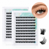 Faux Cils en Grappes Noirs en Fibres Végétales Denses Semi-Artisanaux avec Bande Transparente Invisible Auto-Adhésive, Sans Cruauté Animale, Vente en Gros