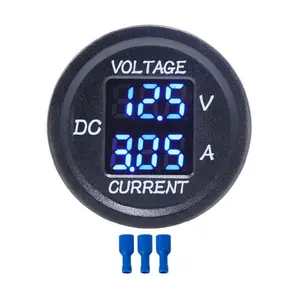 Dual Green LED Digital Voltmeter 12V/24V Socket Round Panel Voltage Monitor Ampere Voltmeter