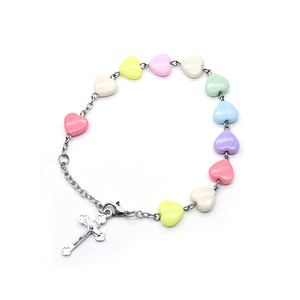 Rosario <span class=keywords><strong>de</strong></span> cuentas con forma <span class=keywords><strong>de</strong></span> corazón <span class=keywords><strong>de</strong></span> colores Komi 2024 con crucifijo, pulsera <span class=keywords><strong>de</strong></span> rosario <span class=keywords><strong>de</strong></span> la Virgen María para niños - Product Image 1