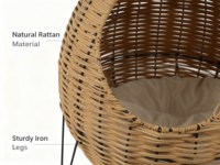 Maison pour chat en rotin de qualité supérieure sur pieds trépieds surélevés, lit pour chat surélevé avec coussin doux, panier pour animaux de compagnie moderne fait à la main