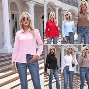 Damen Slim Fit Langarm-Hemdbluse mit Knöpfen, eleganter Kragen, Büro- und Freizeitbluse - Product Image 2