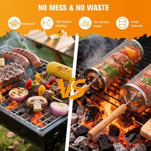 New 2pcs <b>Round</b> Tube Cylinder Barbecue Barbeque BBQ Roller 304 Stainless Steel Rolling Grilling Nesting Grill Baskets for Outdoor - Product Image 3