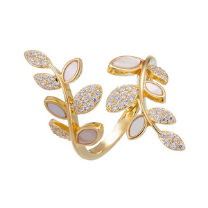 Natural Shell Wheat Ear Open Ring Micro Pave Index Finger Ring Light Luxury Delicate Plant Shape Fashion Ring Gift - Product Image 5