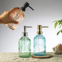 Bouteille pompe personnalisée transparente en verre de 450 ml pour détergent, savon liquide, désinfectant pour les mains, lotion