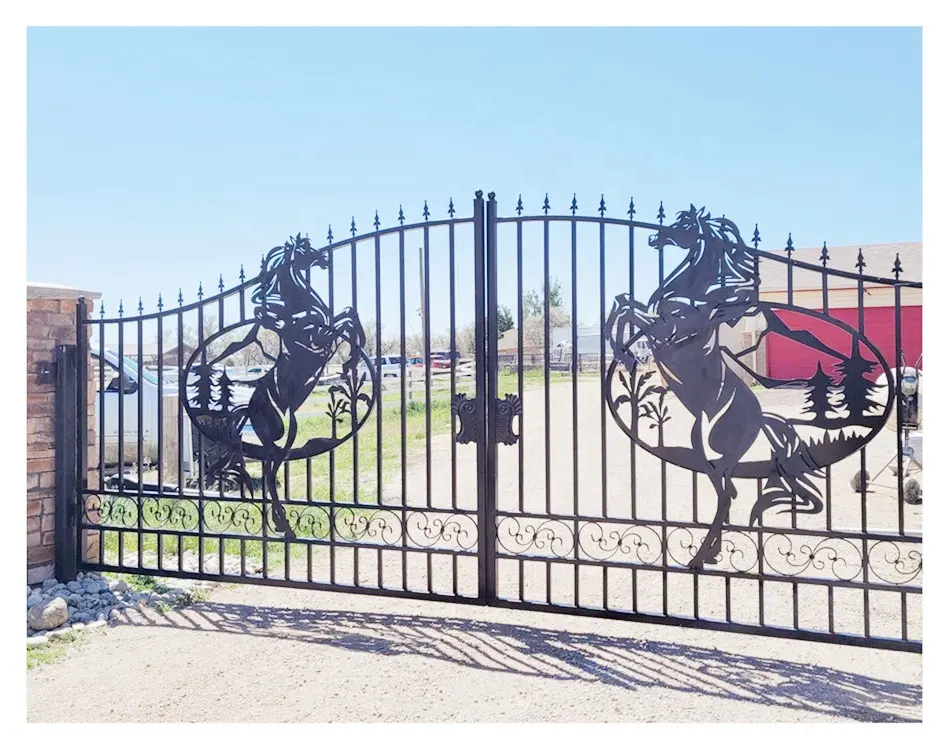Easily Assembled Customized 20' greatbear bi-parting wrought iron horse farm gate iron door main gate
