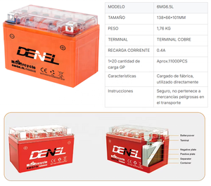 OEM de fábrica de alta calidad <span class=keywords><strong>precio</strong></span> 6 AH baterías <span class=keywords><strong>Moto</strong></span> <span class=keywords><strong>125</strong></span> Baterai Accu DENEL 6MG6.5L <span class=keywords><strong>batería</strong></span> de la motocicleta - Product Image 4