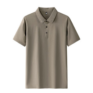 Polo Shirt Short Sleeve Solid Color Polyester Workwear Daily Wear Khaki - Product Image 1