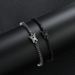 3Mm Wide 3-claw <b>Copper</b> Inlaid Zircon Black Tennis <b>Bracelet</b> 2mm Stone Tanjing Fashion Lijing Necklace - Product Image 1