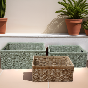 Petit panier à linge en bambou tissé à la main avec poignée en bois et corde circulaire en papier pour un <span class=keywords><strong>rangement</strong></span> efficace du papier - Product Image 5