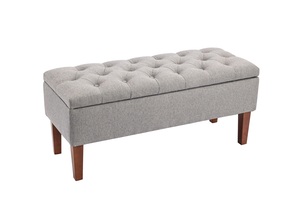 Long Grey Fabric Ottoman <strong>Stool</strong> <strong>with</strong> <strong>Storage</strong> - Product Image 5